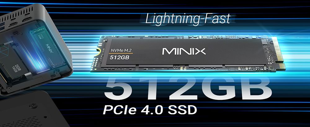 MINIX N512 Mini PC, Intel Core i5-12600H 8 jadier max. 4,5 GHz, 16 GB RAM 1 TB SSD, 2*HDMI + USB-C + Thunderbolt 4 Quad Screen Display, WiFi 6 Bluetooth 5.2, 4*USB3.2, 1*2.5G LAN, 1*1G LAN, 1*Audio Jack